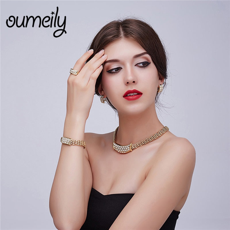 OUMEILY 2018 Dubai Gold Color Jewelry Sets For Women Nigerian African Jewellery Set Luxury Crystal Bridal Jewelery Costume - Meyar