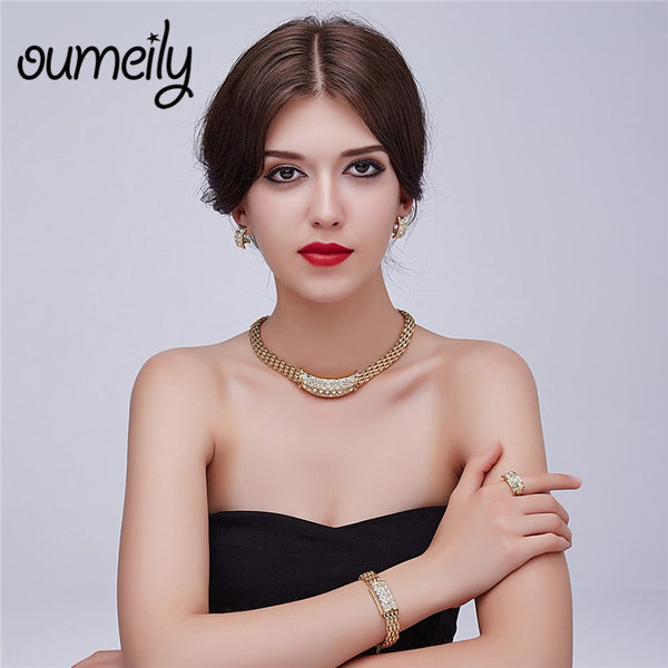 OUMEILY 2018 Dubai Gold Color Jewelry Sets For Women Nigerian African Jewellery Set Luxury Crystal Bridal Jewelery Costume - Meyar