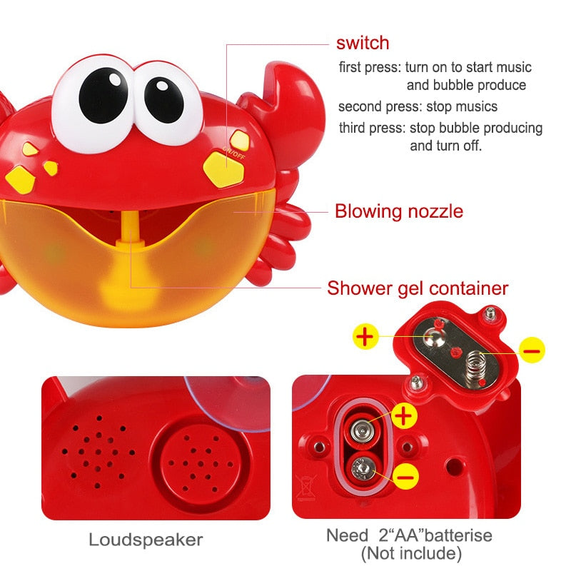 Outdoor Bubble Frog&Crabs Baby Bath Toy Bubble Maker Swimming Bathtub Soap Machine Toys for Children With Music Water Toy - Meyar