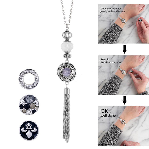 Partnerbeads New Trendy Link Chain Ethnic Tassel Necklace Women Pendant Necklaces Metal Alloy Snap Buttons Jewlery 18mm Choker - Meyar