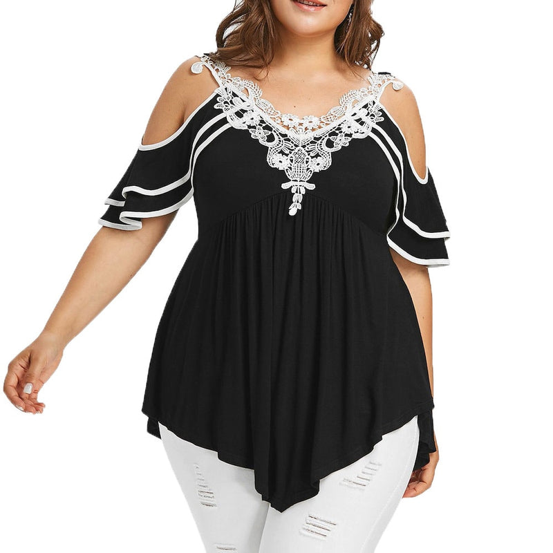 Plus Size 5XL Summer Womens Tops and Blouses 2018 Streetwear Lace Cold Shoulder Tee Shirts Tunic Ladies Top for Womens Clothing - Meyar