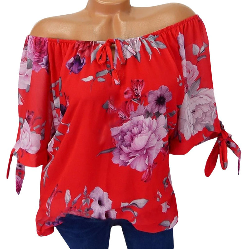 Plus Size Summer Womens Tops And Blouses Clothes 2019 Vintage Floral Print Blouse Women Tunic Off Shoulder Ladies Tops - Meyar