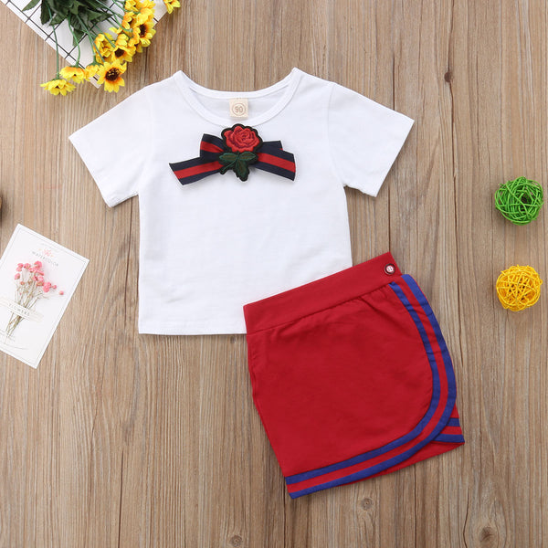 Pudcoco Girls Uniform Newborn Kid Baby Girls Clothes Sets Bow Flower Tie Tops T-shirt Short Mini Skirt Party Wedding Tutu Dress - Meyar