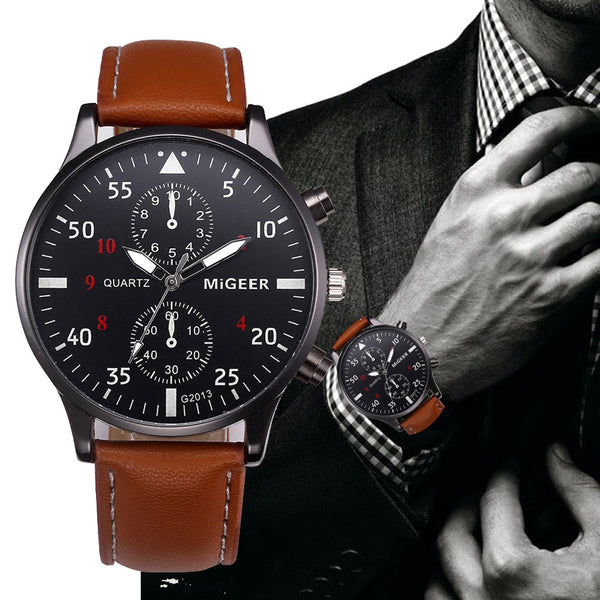Retro Design Leather Band Watches Men Top Brand Relogio Masculino 2019 NEW Mens Sports Clock Analog Quartz Wrist Watches #Zer - Meyar