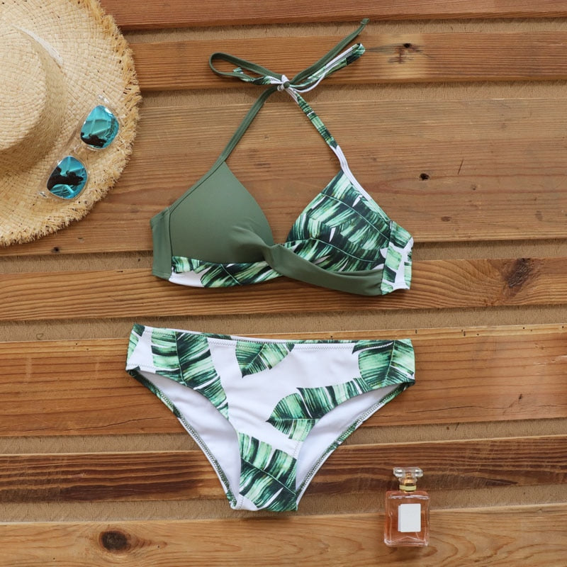 Sexy  biquini Leaf Print Beach Wear Bikini 2020