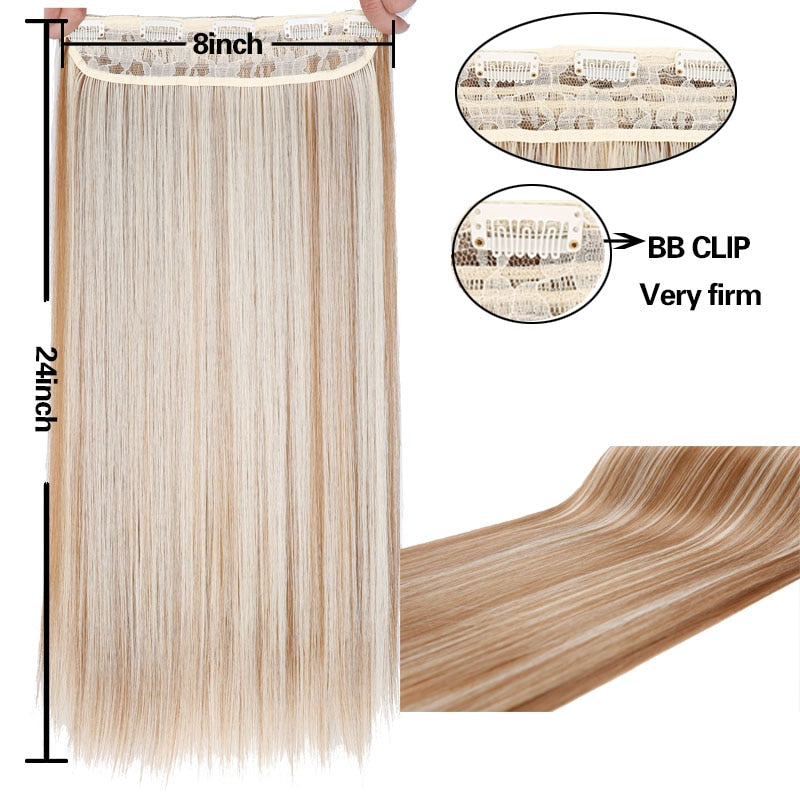 SHANGKE 5 clips/piece Natural Silky straight Hair Extention 24"inches Clip in women pieces Long Fake synthetic Hair - Meyar