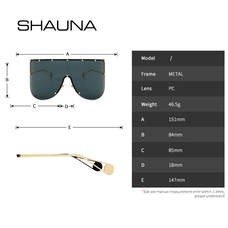SHAUNA Oversize One Piece Cover men sunglasses steampunk Women Five-Points Star glasses punk Champagne  Windproof Shades Men - Meyar