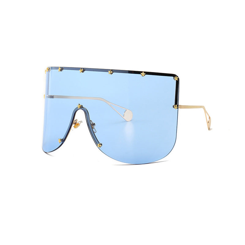 SHAUNA Oversize One Piece Cover men sunglasses steampunk Women Five-Points Star glasses punk Champagne  Windproof Shades Men - Meyar