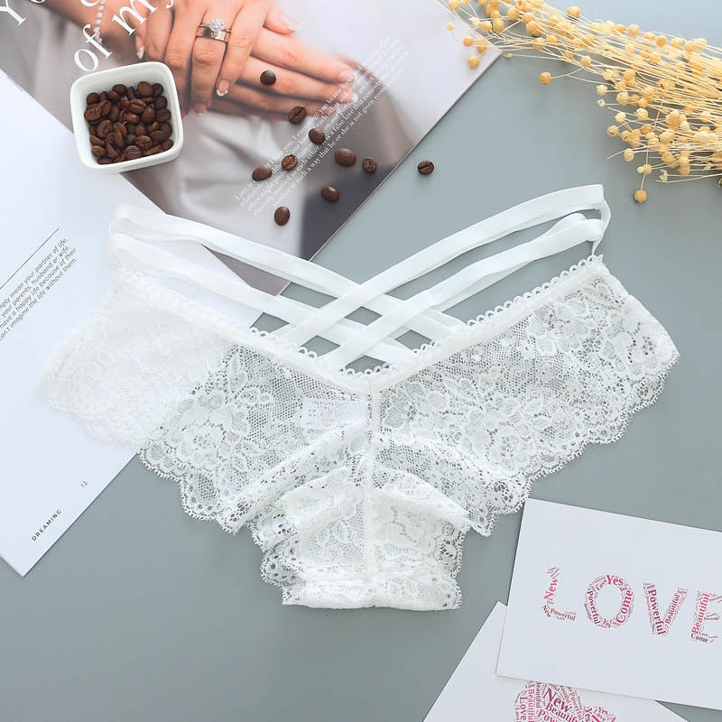 Sexy Panties Women Lace Low-rise Solid Sexy Briefs Female Underwear Pant Ladies Cross strap lace Lingerie Women G String Thong - Meyar