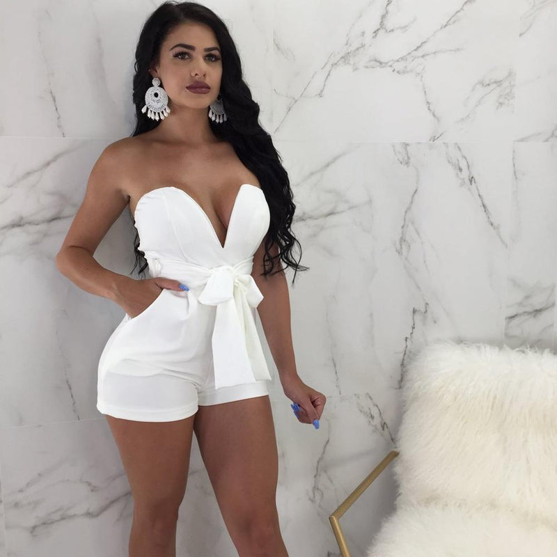Sexy Strapless Women Summer Playsuits Bodycon Off Shoulder Female Romper Solid Color Lady Summer Jumpsuits - Meyar