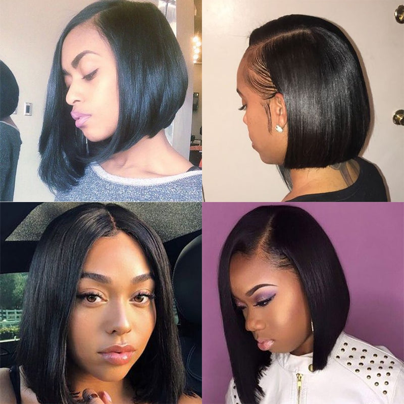 Short Lace Front Human Hair Wigs Bob Wig Full and Thick For Black Women Natural Color Brazilian Remy Hair Free Shipping Dollface - Meyar