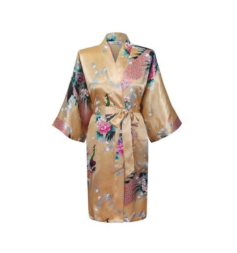 Silk Satin Wedding Bride Bridesmaid Robe Floral Bathrobe Short Kimono Robe Night Robe Bath Robe Fashion Dressing Gown For Women - Meyar