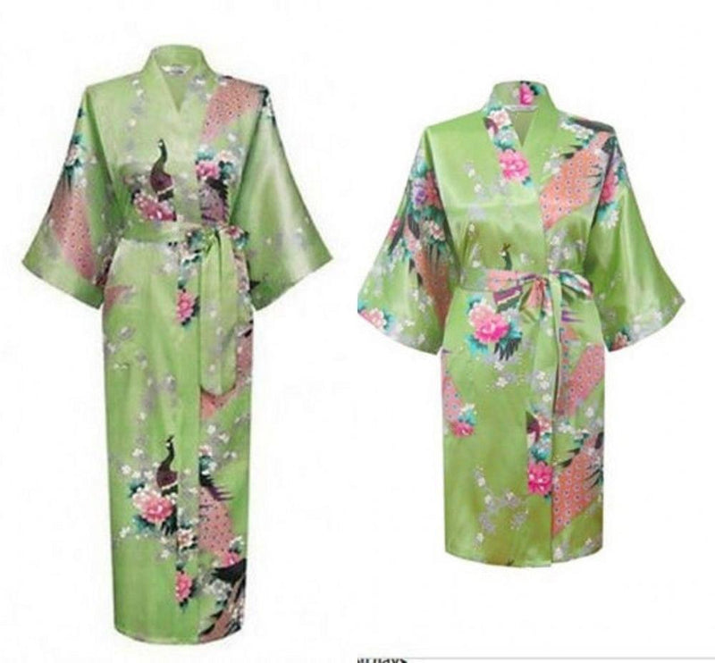 Silk Satin Wedding Bride Bridesmaid Robe Floral Bathrobe long Kimono Robe Night Robe Bath Robe Fashion Dressing Gown For Women - Meyar