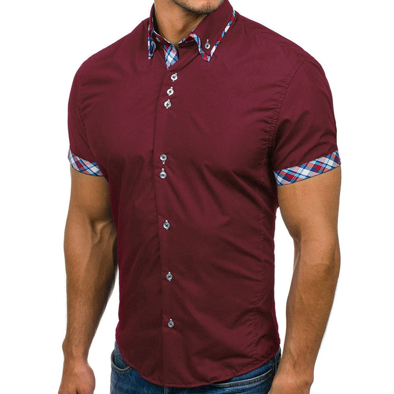 Sleeper #5005 2018 DA Fashion  shirts Top Blouse Men's Summer Double Collar Slim Patchwork Short Sleeved hot sale Free shipping - Meyar