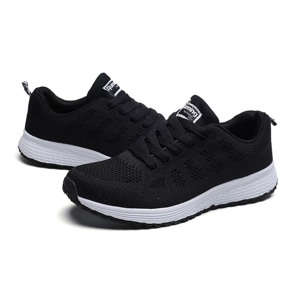 Sneakers Women Sport Shoes Lace-Up Beginner Rubber Fashion Mesh Round Cross Straps Flat Sneakers Running Shoes Casual Shoes - Meyar