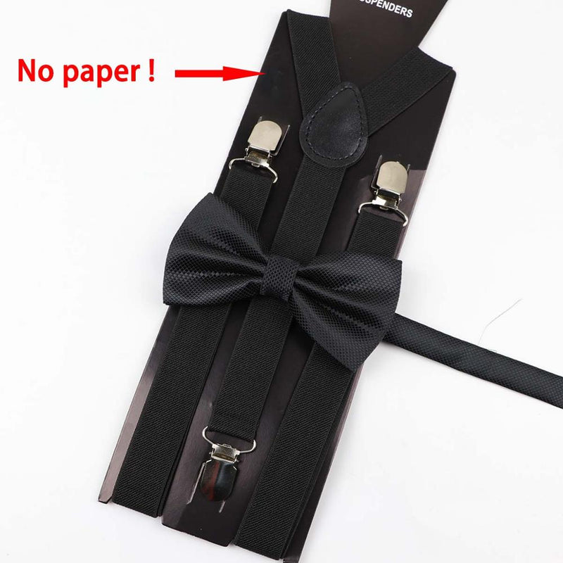 Soild Color Man Polyester Belt Bow Tie Set Woman Men's Suspenders Butterfly Clip-on Y-Back Braces Elastic Women Adjustable - Meyar