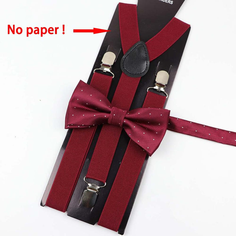 Soild Color Man Polyester Belt Bow Tie Set Woman Men's Suspenders Butterfly Clip-on Y-Back Braces Elastic Women Adjustable - Meyar