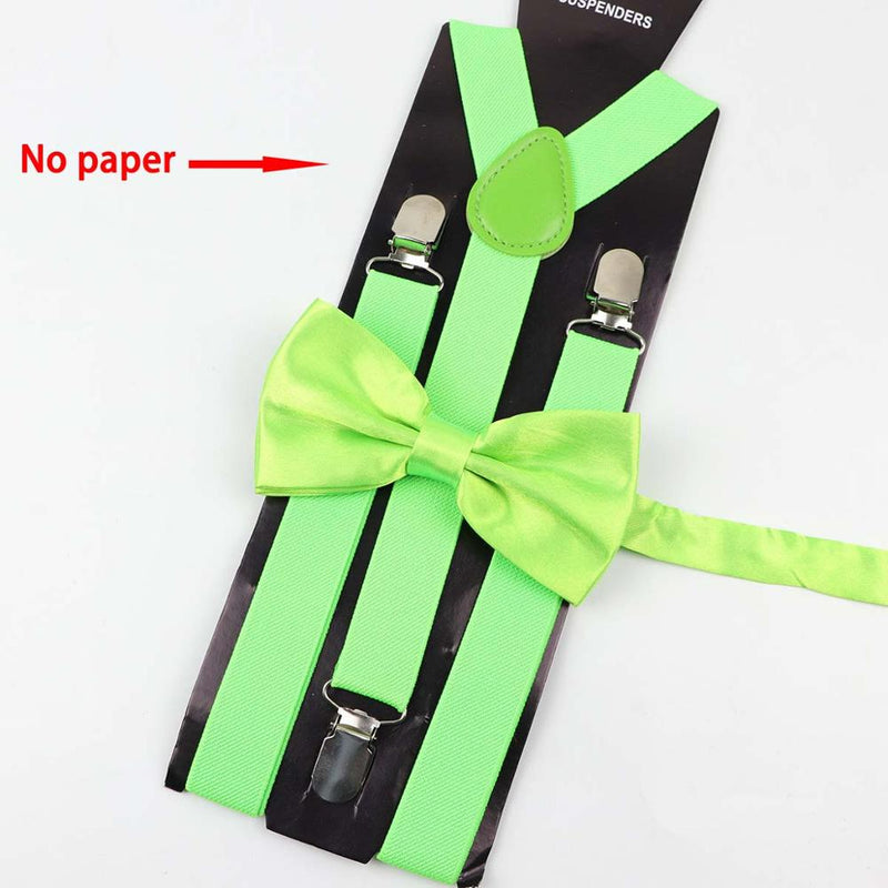 Soild Color Man's Belt Bowtie Set Men Women Suspenders Polyester Y-Back Braces Two Colors Bow Tie Adjustable Elastic - Meyar