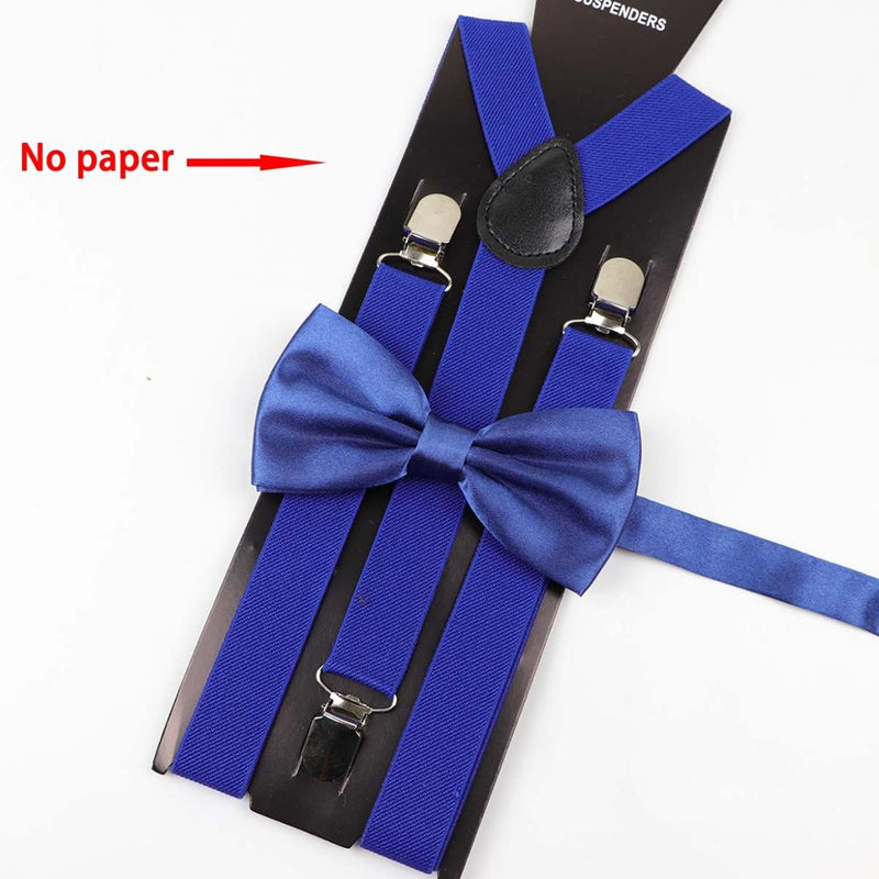 Soild Color Man's Belt Bowtie Set Men Women Suspenders Polyester Y-Back Braces Two Colors Bow Tie Adjustable Elastic - Meyar