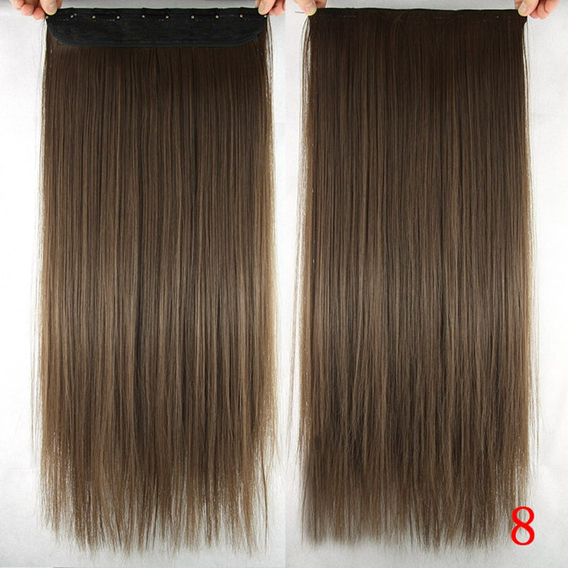 Soowee Long Straight Black to Gray Natural Color Women Ombre Hair High Tempreture Synthetic Hairpiece Clip in Hair Extensions - Meyar