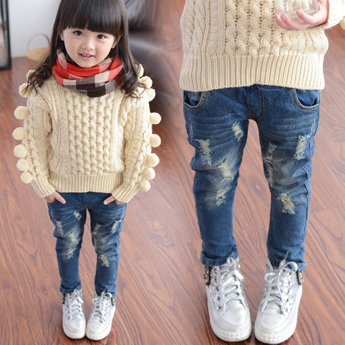 Spring Spring and Autumn New Hole Jeans Girl Children Baby Old Pants Denim Pants Tide 2-7 8 Ages  3t Jeans Girls Ripped Jeans - Meyar