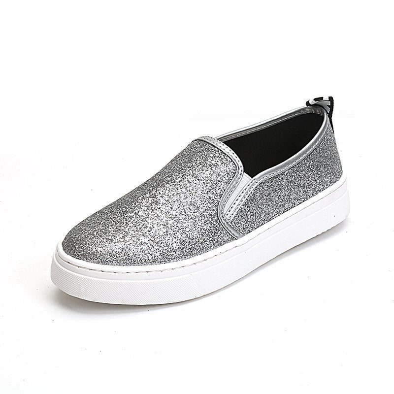 Spring Women Flats Platform Shoes Woman Loafers Slip on Flat Shoes Silver Casual Shoes Glitter Black Loafer zapatos mujer 6762 - Meyar