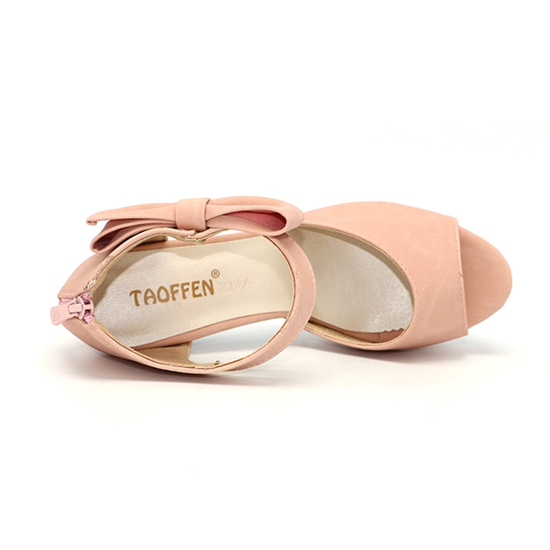 TAOFFEN Size 31-43 New Summer Peep Toe Ankle Strap Orange Sweet Thick High Heel Sandals Platform Lady Women Shoes - Meyar