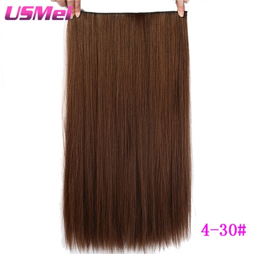 USMEI 5 clips/piece Natural Silky straight Hair Extention 24"inches 120g Clip in women pieces Long Fake synthetic Hair - Meyar