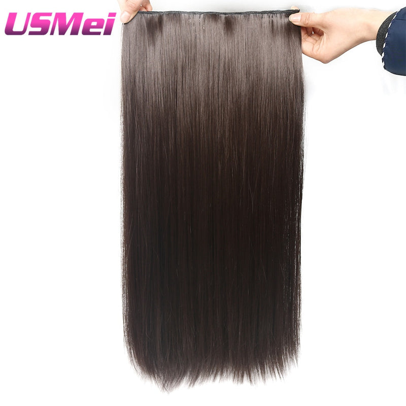 USMEI 5 clips/piece Natural Silky straight Hair Extention 24"inches 120g Clip in women pieces Long Fake synthetic Hair - Meyar