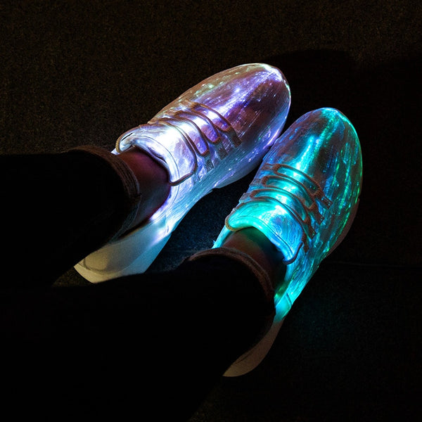 UncleJerry Size 25-46 New Summer Led Fiber Optic Shoes for girls boys men women USB Recharge glowing Sneakers Man light up shoes - Meyar