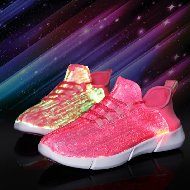 UncleJerry Size 25-46 New Summer Led Fiber Optic Shoes for girls boys men women USB Recharge glowing Sneakers Man light up shoes - Meyar