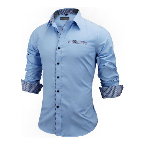 VISADA JAUNA Men Shirts Europe Size Solid Long Sleeve British Style Cotton Men's Shirt N332 - Meyar