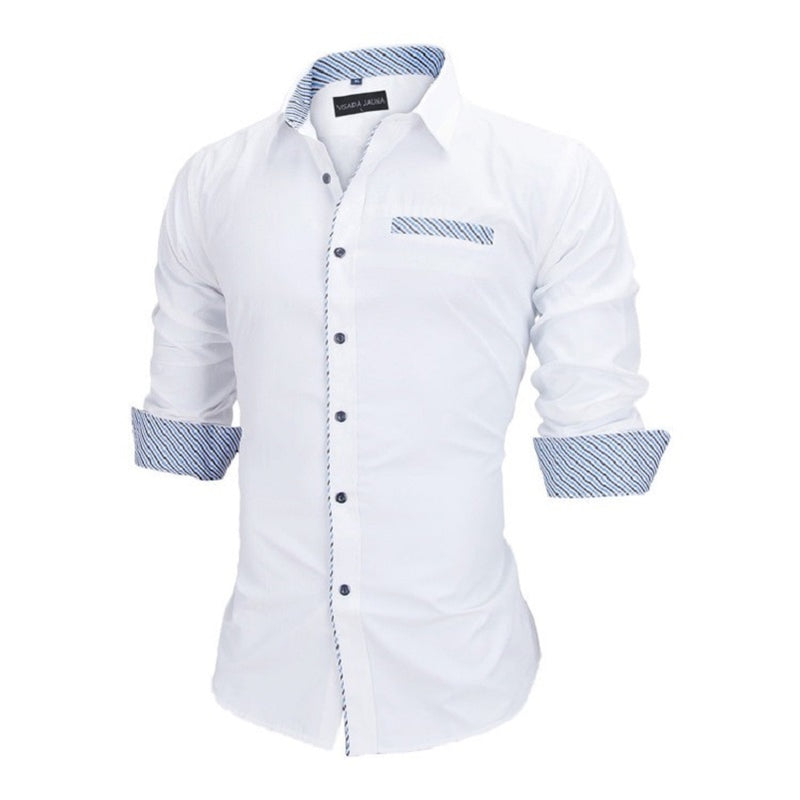 VISADA JAUNA Men Shirts Europe Size Solid Long Sleeve British Style Cotton Men's Shirt N332 - Meyar