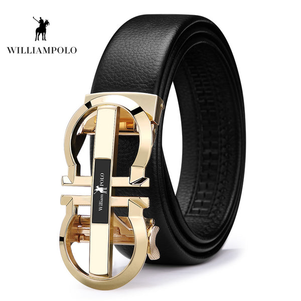 Williampolo 2019 Luxury Brand Designer Leather Mens Genuine Leather Strap Automatic Buckle Waist Belt Gold Belt PL18335-36P - Meyar
