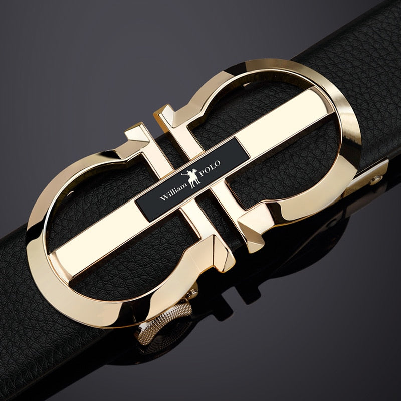Williampolo 2019 Luxury Brand Designer Leather Mens Genuine Leather Strap Automatic Buckle Waist Belt Gold Belt PL18335-36P - Meyar