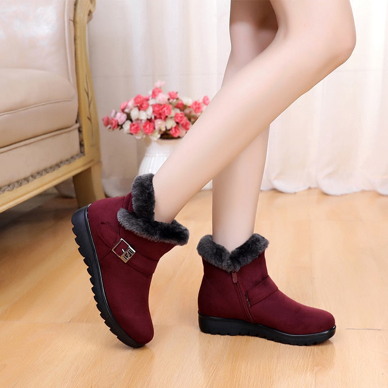 Winter Women Ankle Boots New Fashion Flock Wedge Platform Winter Warm Red Black Snow Boots Shoes For Female Plus Size 40 41 - Meyar