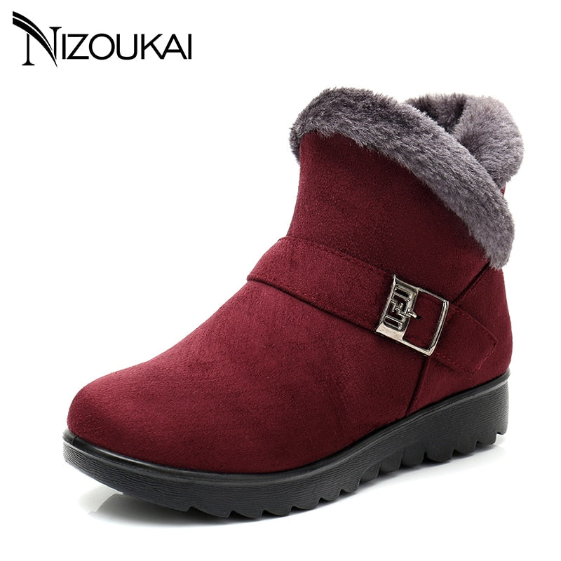 Winter Women Ankle Boots New Fashion Flock Wedge Platform Winter Warm Red Black Snow Boots Shoes For Female Plus Size 40 41 - Meyar