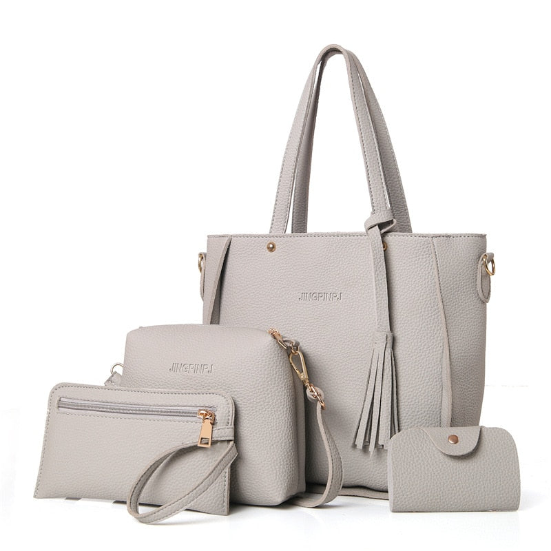 Women Bag Set Top-Handle Big Capacity Female Tassel Handbag Fashion Shoulder Bag Purse Ladies PU Leather Crossbody Bag - Meyar