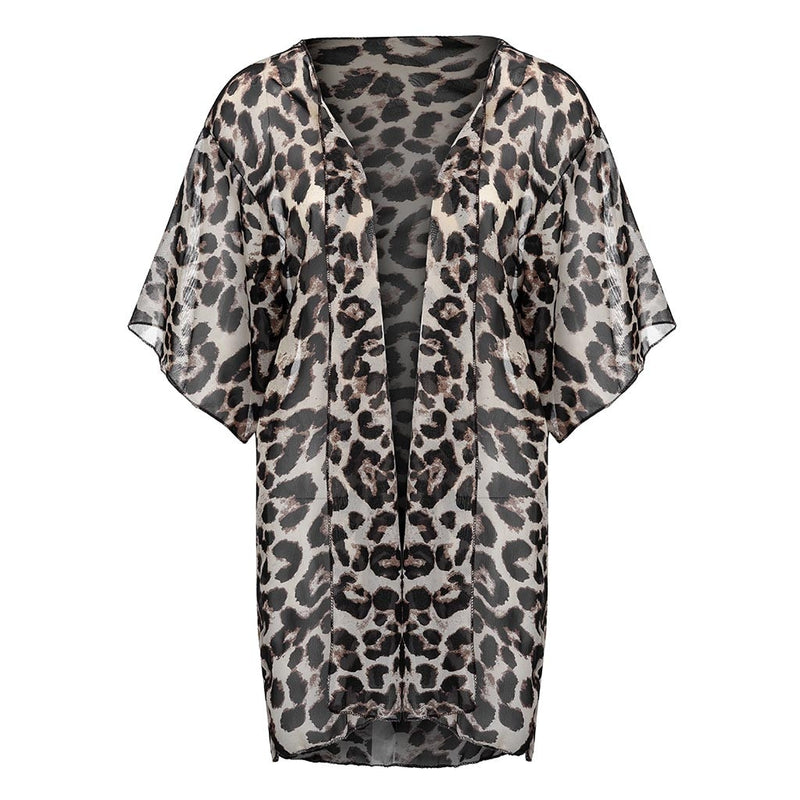 Women Leopard Print Cover Casual Blouse Tops  Kimono Bikini Cardigan Capes Cover  рубашка женская #20 - Meyar