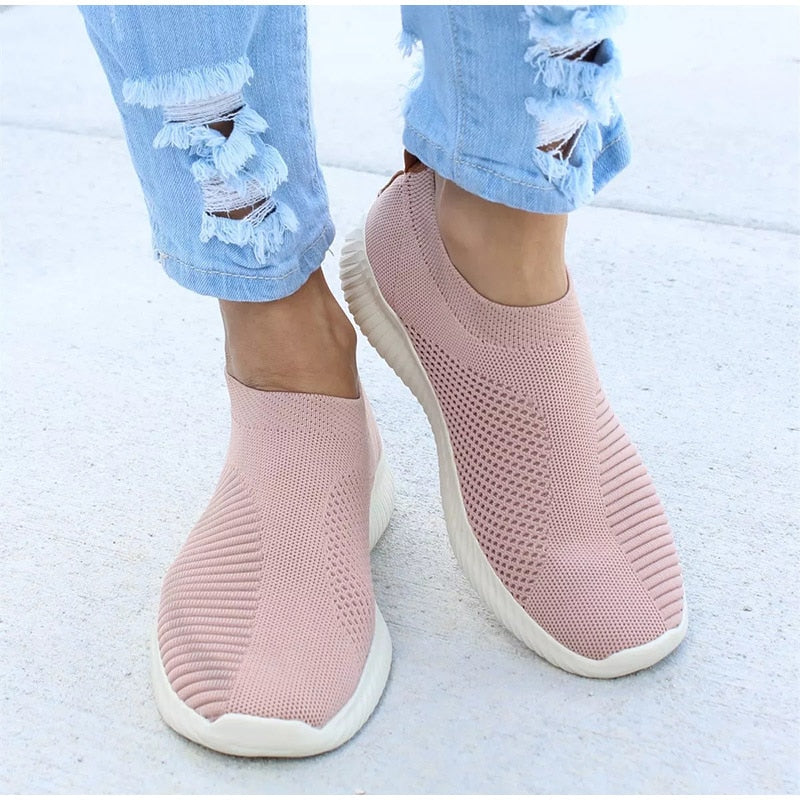 Women Sneakers Female Knitted Vulcanized Shoes Casual Slip On Ladies Flat Shoe Mesh Trainers Soft Walking Footwear Zapatos Mujer - Meyar