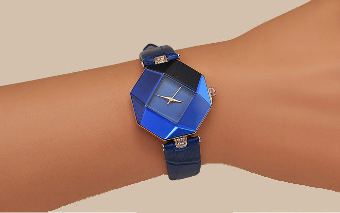 Women Watches Gem Cut Geometry Crystal Leather Quartz Wristwatch Fashion Dress Watch Ladies Gifts Clock Relogio Feminino 5 color - Meyar
