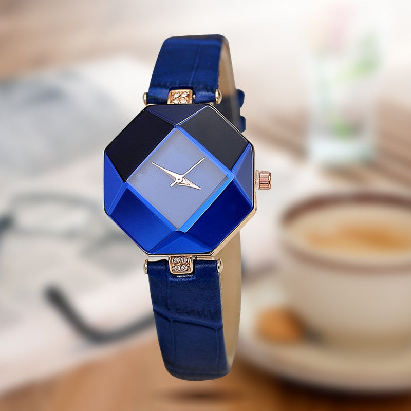 Women Watches Gem Cut Geometry Crystal Leather Quartz Wristwatch Fashion Dress Watch Ladies Gifts Clock Relogio Feminino 5 color - Meyar