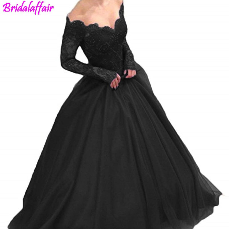 Women's Off Shoulder Lace Prom Dress Long Sleeves Ball Gown for Bride formal dress women elegant vestidos de festa  robe soiree - Meyar