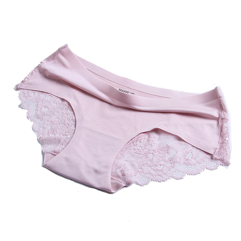 Women's Sexy Lace Panties Seamless Underwear Briefs Nylon Silk for Girls Ladies Bikini Cotton Crotch Transparent Lingerie - Meyar