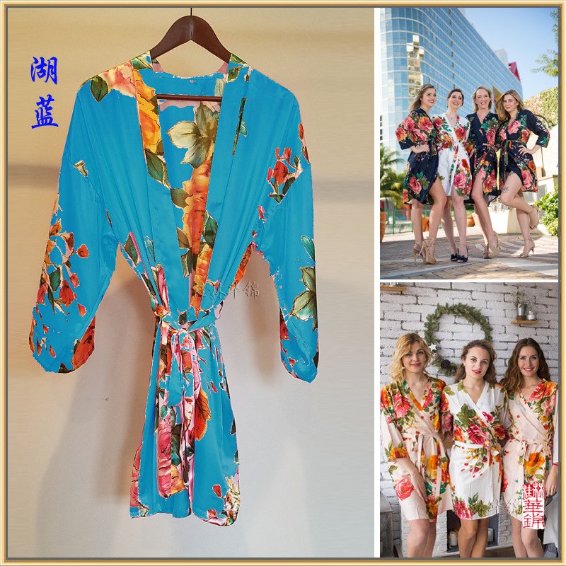 Women silk satin floral robe bridesmaid robes Wedding bridal bridesmaid robes - Meyar