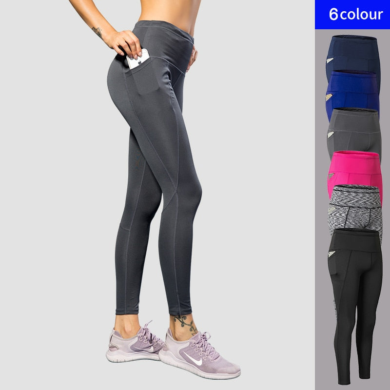 YEL 2019 New Sport Gym leggings Women Pocket Yoga Running Pants High Quality Black Sexy Slim Yoga Leggings Female Long Pants - Meyar
