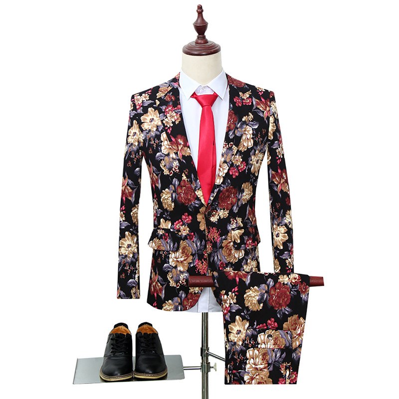 YUNCLOS New Men Suit 2 Pieces Floral Latest Coat Pant Designs Holiday Party Dress Stage Perform Suits Best Men's Blazer 6XL - Meyar