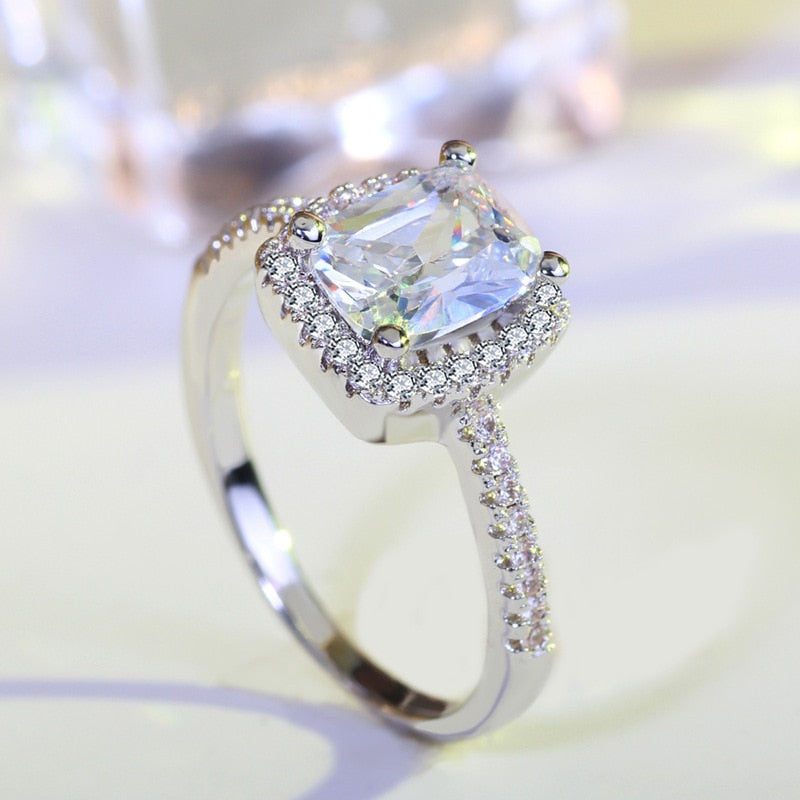 ZN Fashion Rings Show Elegant Temperament Jewelry Womens Girls White Silver Filled Wedding Ring - Meyar