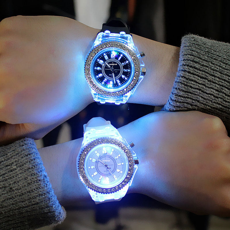 led Flash Luminous Watch Personality trends students lovers jellies woman men's watches 7 color light WristWatch - Meyar