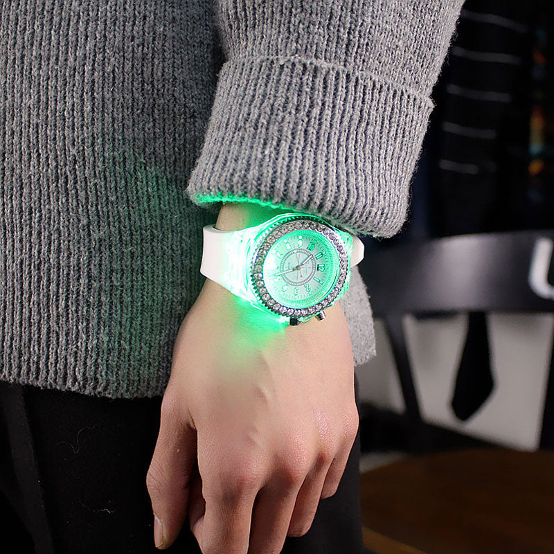led Flash Luminous Watch Personality trends students lovers jellies woman men's watches 7 color light WristWatch - Meyar